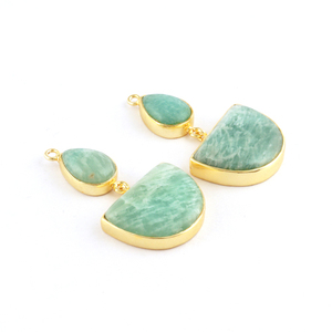 Accessoires de fabrication de bijoux, demi-cercle et forme ronde, amazonite naturelle, paire de boucles d'oreilles, connecteur plaqué or, breloques de fabrication de bijoux - Product Image 3