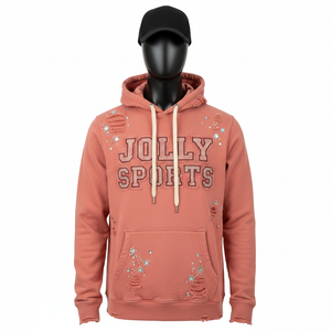 Sudadera con Capucha Estilo Básico, Color Durazno, Tejido de Felpa Suave de 330 a 350 GSM, Estilo Desgastado, Logotipo Personalizado con Pedrería y Bordado - Product Image 1