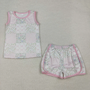 Baby Girls Short Sleeve Colorful Flowers Top with Scallop Shorts Cute Outfit Set for children - Product Image 1