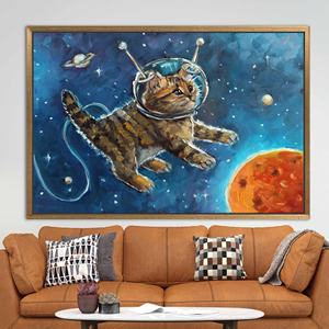Toile imprimée : Art du chat astronaute, décoration murale pour chambre d'enfant, affiche animale, 1P : encadré or - Product Image 1
