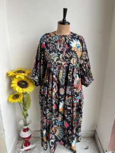 ชุดเดรสผ้าฝ้ายลายดอกไม้สไตล์โบฮีเมียนสำหรับผู้หญิง ชุดเดรสสีขาวพิมพ์ลายบล็อกสไตล์อินเดียสำหรับฤดูร้อน ชุดเดรสโบฮีเมียนสำหรับผู้หญิงไซส์ใหญ่ ลายพิมพ์ดอกไม้ ของขวัญสุดพิเศษ - Product Image 6