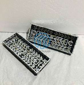 Plateau décoratif rectangulaire artisanal en nacre élégant avec incrustation de coquillages polis pour un style de maison luxueux et un plateau de service alimentaire - Product Image 1