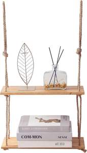 Estantes colgantes para pared Estante de cuerda de madera de 2 niveles Estantes flotantes rústicos Pared con ganchos y herrajes para dormitorio - Product Image 4