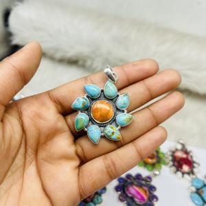 Oyster cuivre Turquoise pendentif fait à la main en argent Sterling 925 bijoux uniques cadeau pour sa fête-amical pour les enfants - Product Image 2