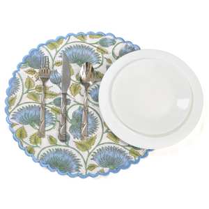 Nueva tendencia Cornflower azul ruso verde indio Floral mano bloque impreso 100% algodón tela esteras Decoración de mesa esteras reutilizables - Product Image 1