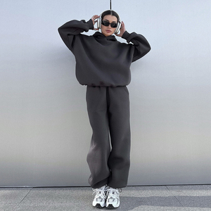 2025 hiver femmes haute qualité sport Style sweat costume décontracté confortable ample polaire à capuche solide tricot - Product Image 1