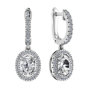 Boucles d'oreilles pendantes ovales et rondes en diamant de 0,30 ct, diamant de laboratoire en platine pour occasions spéciales - Product Image 1