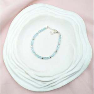 925 Sterling <b>Silver</b> Beaded <b>Bracelet</b> with Aquamarine Tennis <b>Bracelet</b> for Women Gold and Diamond Accent for Gift - Product Image 1