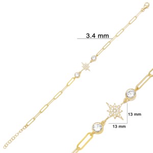 North Star <b>Charm</b> Bracelet Shiny Zircon Stone Design Turkish Handmade Wholesale 925 Sterling Silver Jewelry - Product Image 3