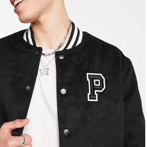 Chaqueta de cuero para hombre con logotipo personalizado y cuello levantado, chaqueta con parche de chenilla para invierno, ropa de hombre con bordado personalizado - Product Image 4