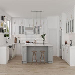 Gabinetes de cocina de panel plano de melamina a precio barato de madera sólida RTA modernos fabricados en fábrica con panel de madera maciza - Product Image 1