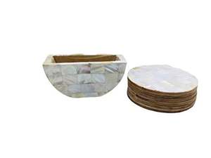 Designer Handcrafted Mother Pearl Bohemian Style <b>Square</b> Drink Coaster Detailed Mosaic Shell Work Eco-Friendly Stylish Interiors - Product Image 3