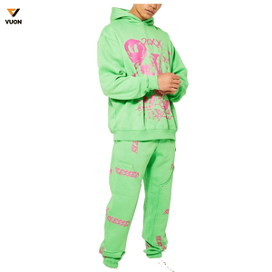 Haute qualité personnalisé 100% coton DTG impression survêtements Streetwear décontracté surdimensionné pull à capuche et pantalon de survêtement deux pièces ensemble - Product Image 5