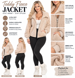 Chaqueta de Sherpa para Mujer, Abrigo Teddy Transpirable con Relleno de Poliéster, Grueso, con Cierre, Cuello Regular, para Otoño - Product Image 4
