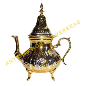 กาน้ำชาทองเหลืองสองโทนสไตล์โมร็อกโกดั้งเดิมมีลวดลายหัวใจหรูหราสีเงินสีทองแฮนด์เมดเป็นมิตรต่อสิ่งแวดล้อม - Product Image 2