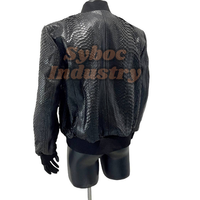 Veste en cuir noir gaufré de python pour hommes élégants bombardier en cuir véritable personnalisé avec nouveau style d'impression de serpent nouveauté