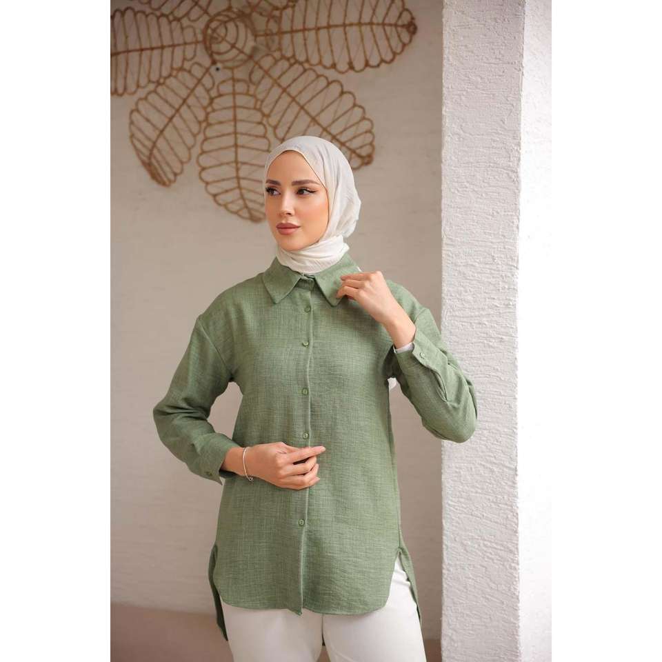 21412-Women's Shirt Linen Long - Khaki