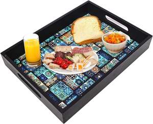 Bandeja DE SERVICIO DE MADERA hecha a mano bandeja de aperitivos decorativa pintada a mano hecha de material MDF por HF CRAFTS - Product Image 4