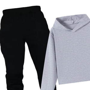 Grey <b>Hoodie</b> And Black Jogger Tracksuit For Women Winter Casual Sports Lounge Wear Two Piece Set Wholesale OEM Manufacturer - Product Image 4