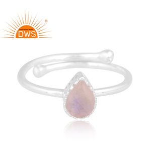 Dernières tendances bague empilable en argent sterling fin pierre de lune arc-en-ciel naturelle fabricant de bijoux personnalisés - Product Image 2