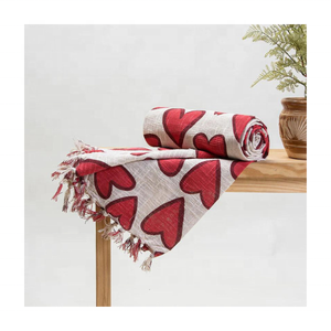 2024 Heartin Jacquard Imprimé Tasselled Laine Jeter Couverture Respirant Organique GOTS Certifié Doux Hypoallergénique pour Sensible - Product Image 1