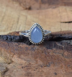 Anillo de Plata de Ley 925 hecho a mano estilo bohemio, piedra preciosa de Calcedonia, joyería de boda chapada en rodio para mujer, regalo de tendencia para ella - Product Image 4