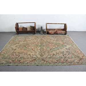 Tapis turc vintage, tapis de 6,1 x 8,7 pieds, tapis Ikat brun vert - Product Image 3