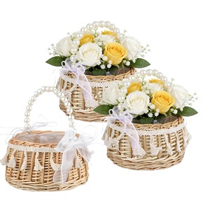 Handmade <b>Flower</b> Girl <b>Basket</b> with Pearl Handle Handmade Storage <b>Basket</b> Wholesale eco-friendly Made in Viet Nam - Product Image 1