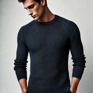 Pulls pour hommes sur mesure OEM & ODM, tricot jacquard à motif de dessin animé, pull en maille tendance, col rond, coton noir, pull personnalisé - Product Image 1