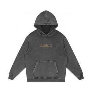 Nouveau Hoodie Homme Vintage Coupe Classique en Molleton de Coton Épais 100% Délavé à l'Acide avec Strass - Product Image 5