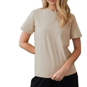 Verano 100% algodón Mujer camiseta de fondo básico de moda señora manga corta suelta Tops camisas sólido 230G Tops - Product Image 4