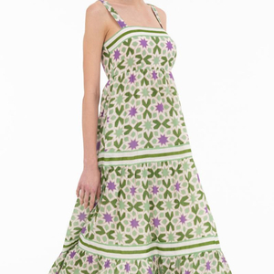 Vestido Casual de Mujer 100% Algodón, Corte A, Verano, Estampado Geométrico y de Azulejos, Bolsillos Traseros con Smocking, Cintura Natural, Clásico Instantáneo - Product Image 1