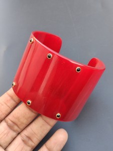 MN EXPORTS Trendy <b>Red</b> Cow Horn Cuff <b>Bracelet</b> with Gold Studs Unisex Christian Gift Modern Fashion Jewelry - Product Image 5