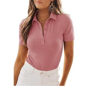 T-shirt de golf pour femmes en streetwear personnalisé rose, tissu en polyester tricoté, broderie machine, design personnalisé, décontracté, uni, manches courtes - Product Image 1