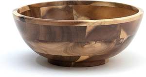 Bol de service rond évasé en bois d'acacia, écologique, artisanal, contemporain, pour fruits ou salades - Product Image 2
