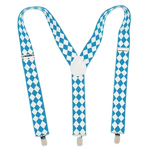 Haiwin Party Novelty Printing Bavarian Blue White German Oktoberfest Suspenders for Adult