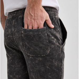 <b>Vintage</b> Men's Acid Wash Cotton Shorts with Custom Rhinestone Screen Print Logo Solid Pattern Jogging <b>French</b> Shorts - Product Image 3