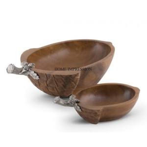 Juego de 2 cuencos de madera grabados de diseñador de vástago de Metal de Color plateado Aspecto llamativo Desechable Venta caliente Precios al por mayor - Product Image 1