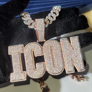 จี้เพชรเย็นชุบทองคำขาว12มม. คุณภาพสูง VVS unisex Hip-Hop ของขวัญปาร์ตี้ชื่อหมายเลขจี้เพชรที่มีเสน่ห์ - Product Image 5