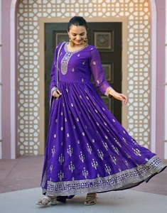 2024 cuello redondo Georgette colección de verano estampado de secuencia bordada vestido largo Casual ropa de boda tejido sólido Patchwork - Product Image 2