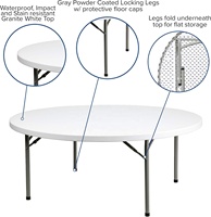 Tables pliantes de 6 pieds Table d'extérieur Table ronde pliable en HDPE location de repas en plastique Portable Camping