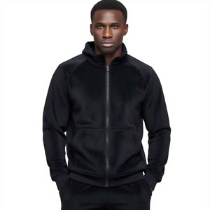 Manufacturers OEM Drop Shoulder Plain Heavyweight 500gsm French Terry Fleece <b>Jacket</b> Men's Zip up Hoodie Tracksuits for Men - Product Image 4