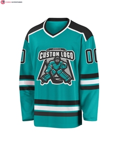 OEM personalizado Aqua blanco-negro hockey encaje Jersey personalizado hockey sobre hielo desgaste traje de hockey sobre hielo para el equipo - Product Image 5