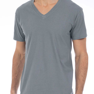 100% algodón logotipo personalizado moda Color sólido camisetas casuales para hombres marca calidad cuello en V camisetas para hombres - Product Image 5