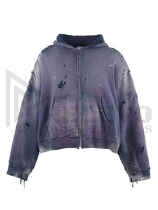 Manches longues personnalisé lavage à l'acide en détresse coton polaire fermeture éclair sweat à capuche blanc hiver surdimensionné Fit vestes pour hommes pull à capuche - Product Image 6