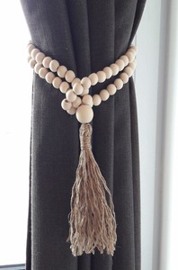 Wooden Beaded, Jute Rope Curtain Holdback, 2 Pcs Set - Product Image 2