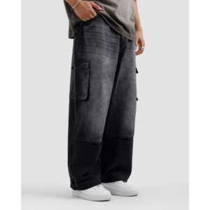 กางเกงยีนส์คาร์โก้สไตล์ฮิปฮอป แต่งลายปักแบบปะติดปะต่อ ผ้าเดนิมสโตนวอช ทรงตรงสำหรับฤดูหนาว - Product Image 1