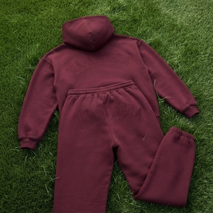 Womens <b>Burgundy</b> Hoodie Tracksuit Set Fleece Pullover Sweatshirt Jogger Pants Matching Casual Streetwear Loungewear - Product Image 5
