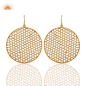 Pendientes colgantes con diseño de disco de filigrana, joyería hecha a mano, chapado en oro de 18k, Plata de ley al por mayor - Product Image 3