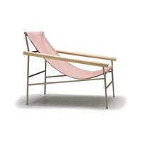 Fauteuil lounge Sling avec structure en métal peint et accoudoirs en bois de chêne, fabriqué en Italie